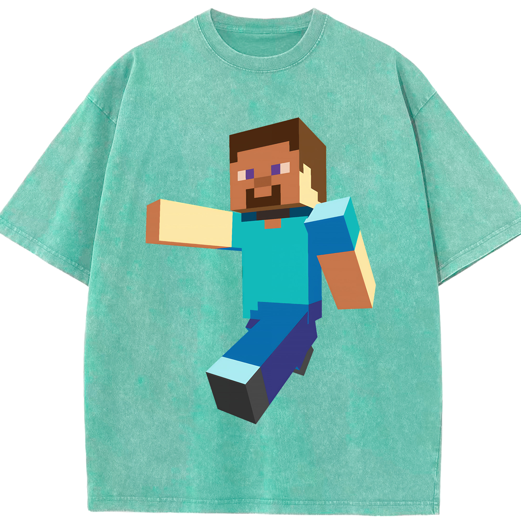 （画像用） マインクラフト ブロックの世界 Minecraft MC Block world 綿100% ヴィンテージ風 半袖Tシャツ（フロントプリント）